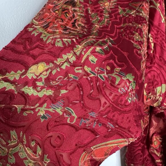 Juliana Collezione Drape front Blouse Red Silk Blend Paisley Size 12 - Picture 5 of 11